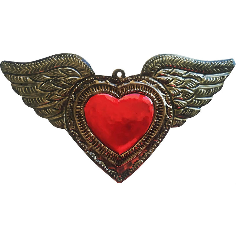 Trinx Tin Heart Wall Decor, Milagros Charms Mexican Sacred Heart
